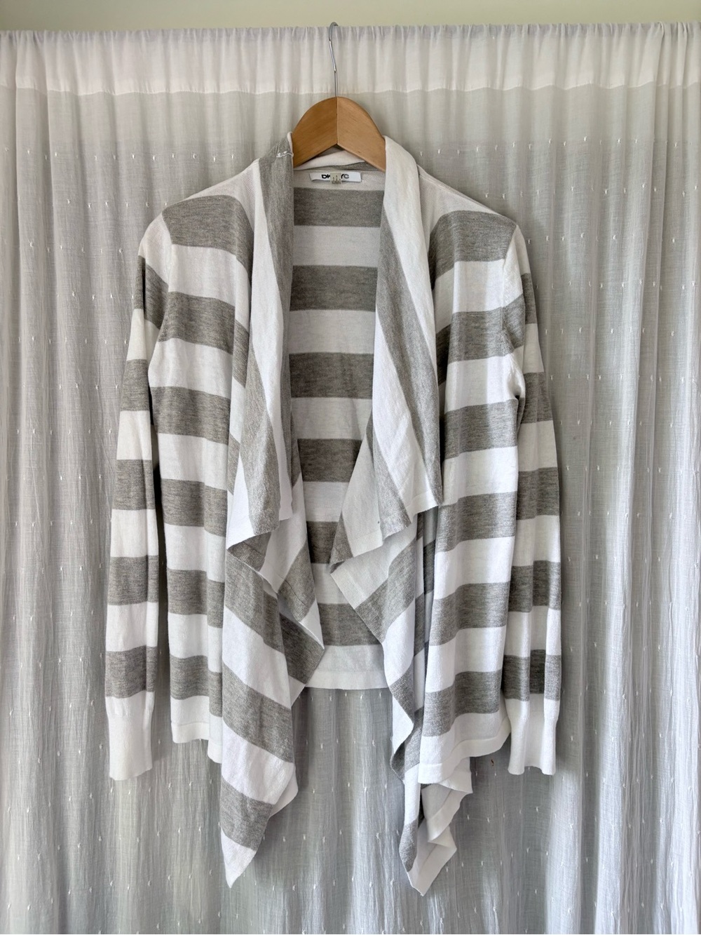DKNYC Striped Open Drape Cardigan - Gray & White